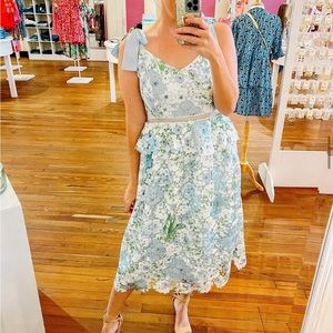 Just Me Remembering Spring Light Blue Lace Floral Midi